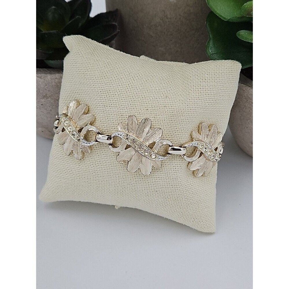 Vintage Sarah Coventry Light Gold Tone Clear Rhinestone 7" Panel Bracelet‎